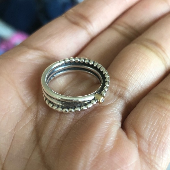 Retired Pandora Silver & 14k Gold Diamond Ring - Picture 9 of 16